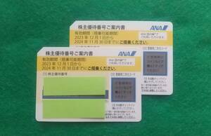 ANA株主優待券×計2枚セット　コード通知(郵送も可能)　使用期間 2024年11月30日まで(#1/2)