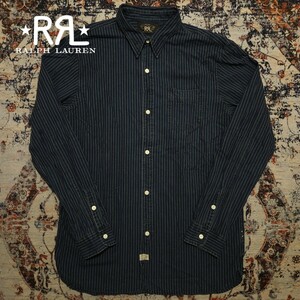 【名作】 RRL Indigo Striped Work Shirt 【M】 インディゴ ストライプ ワークシャツ 全盛期2010年傑作品 本藍染め 生成り Ralph Lauren