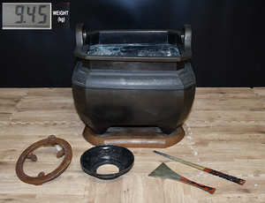 EY5-53 現状品 銅製 耳付台付き火鉢 火鉢 総重量約9.5kg | 金属工芸 古民具 古道具 昭和レトロ アンティーク 長期保管品