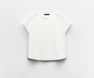 ZARA ザラ半袖Tシャツ S コントラストビジュートリムTシャツ　新品未使用