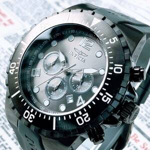 #2825【カッコいいブラック】メンズ 腕時計 インビクタ Invicta クォーツ 黒文字盤 Quartz 動作良好 クロノグラフ インヴィクタ 100m 防水