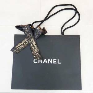 CHANEL シャネル ショッパー 紙袋 ショッピングバッグ 黒幅広リボン付 中サイズ W30×H24×D12.5cm マットな質感