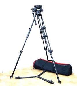 中古　送料無料　Manfrotto 509HD ビデオヘッド 545GB 三脚と地上レベルスプレッダー　三脚ケースMBAG100付き