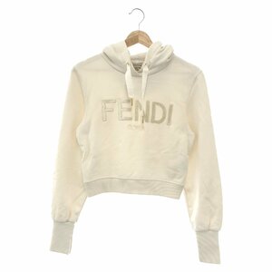 FENDI フェンディ パーカー ショート丈ロゴトレーナー ホワイト系 コットン 中古 レディース