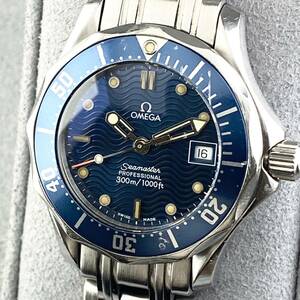 【1円〜】OMEGA オメガ 腕時計 レディース SEAMASTER シーマスター 300m/1000ft ブルー文字盤 プロフェッショナル デイト 可動品