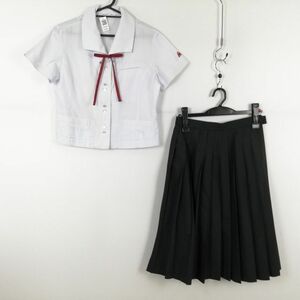 1円 ブラウス スカート 紐タイ 上下3点セット 夏物 女子 学生服 宮崎北高校 白 制服 中古 ランクC EY3536