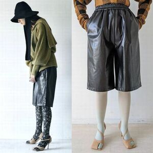 定価23,100円 新品 Mediam ミディアム Fake Leather Half Pant フェイクレザー ハーフパンツ KHAKI