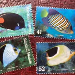 52508セール現品限り　外国切手未使用　マーシャル諸島発行熱帯魚4種揃