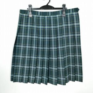 1円 スクールスカート 大きいサイズ 冬物 w88-丈61 チェック 中学 高校 プリーツ 学生服 制服 女子 中古 IN5232