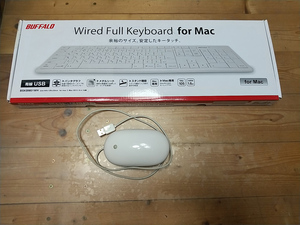 ☆未使用☆BUFFALO フルキーボード USB接続 パンタグラフ Macモデル ホワイト BSKBM01WH【純正 Apple Mighty Mouse A1152付き】