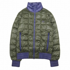 美品 フレッドペリー FRED PERRY LIGHT DOWN JACKET ライト ダウン ジャケット キルティング 中綿 ダブルジップ ロゴ 刺繍 ハイネック ME12