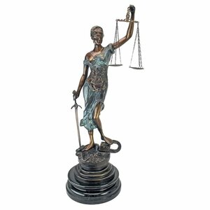 盲目の正義の女神テミス(テーミス)キャストブロンズ彫像デスクトップ鋳造彫刻西洋置物オブジェ弁護士裁判官司法書士輸入品