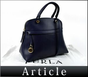 176300◇美品 FURLA フルラ パイパー 2WAYハンドバッグ ショルダーバッグ G5996/S5 レザー ブルー 青 ゴールド金具 レディース/ B