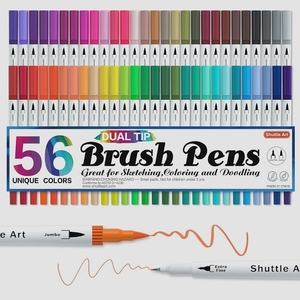送料無料★Shuttle Art カラーペン 水彩毛筆 水性 筆ペン ブラシペン 極細 ツインマーカー 耐水速乾 56色セット