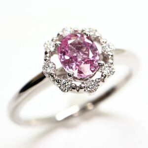 《K18WG 天然ピンクサファイア/天然ダイヤモンドリング》A 約2.9g 約12号 0.67ct sapphire pink ジュエリー ring 指輪 diamond EB9/EC