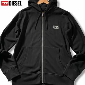 極美品/Lサイズ●DIESEL ディーゼル ジップパーカー フード ジャケット ストレッチ 羽織り 胸元Dロゴ刺繍 ブレイブマンロゴ 黒 ブラック