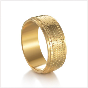 [RING] Yellow Gold Plated ミルグレイン ギア ドット デザイン イエローゴールド 平打 指輪 8mm ワイド フラット リング 22号 (5g)