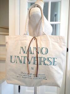 【nano universe ナノユニバース】W45㎝ 帆布キャンバス トートバック/レザー紐☆ピクニック☆