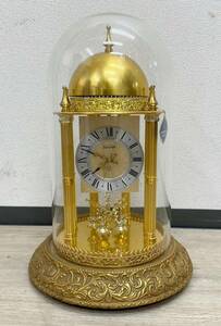 ◇置時計◆Nisshin Clock 日新時計 MASTER QUARTZ CRYSTAL マスタークォーツクリスタル 置き時計 ドーム型 ゴールド 昭和レトロ