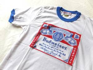 Budweiser　バドワイザー　ビンテージ　トリム　Tシャツ　Mサイズ　日本製　パイピング　レトロ　新品　未使用