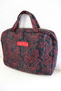 即決 2000年代初頭 VIVIENNE TAM ヴィヴィアンタム 名作 フラワー 花刺繍装飾 トートバッグ ハンドバッグ 黒×赤 内側メッシュポケット付き