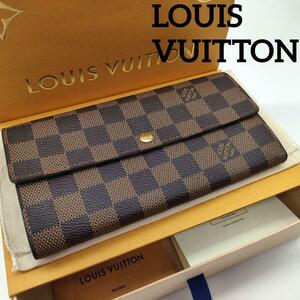 【極美品】ルイヴィトン LOUISVUITTON ダミエエベヌ ポルトフォイユ・サラ 長財布 新型 ウォレット wallet 保存箱 メンズ レディース