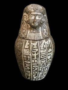 【100%本物保証】紀元前600-300年頃 古代エジプト カノプス壺 ファラオ 石像 出土品 ヒエログリフ ウシャブティ 魔除け護符 ガンダーラ