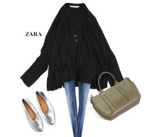 ザラ ZARA BASIC 大人カジュアル☆ 前後差 デザイン プルオーバー シャツ チュニック S