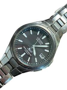 21927 シチズン アテッサ エコドライブ デイト 腕時計 H410-T006043 メンズ ブラック文字盤 未稼働品 純正ブレス CITIZEN ジャンク