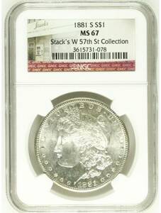 【希少高鑑定】アメリカ 銀貨 1881 S 1ドル モルガンダラー NGC MS67 アンティークコイン 