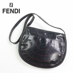 ヴィンテージ◆FENDI S.A.S/フェンディ 裏地ズッカ柄 オールレザー ステッチ ショルダー バッグ