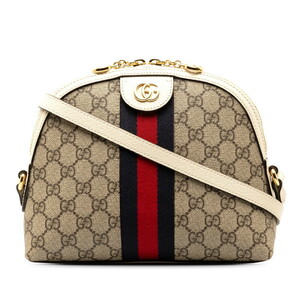 グッチ オフィディア GGスプリーム シェリーライン ショルダーバッグ 499621 ホワイト レッド スウェード レザー GUCCI 【中古】