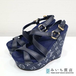 質屋 LV 靴 サンダル ウェッジソール ブルー デニム レザー 35 サイズ ルイヴィトン LOUIS VUITTON 約22.5cm H5624 みいち質店