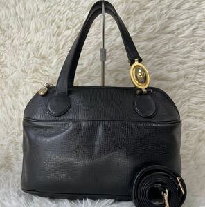 1円〜 【稀少極美品】 Christian Dior ディオール ショルダーバッグ ハンドバッグ 2WAY オーバル CDロゴ ゴールド金具 レザー ブラック 