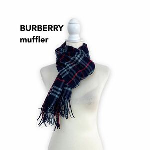 Burberry バーバリー　マフラー　ストール　ノバチェック　ウール　ネイビー　濃紺　ユニセックス