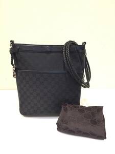 【中古品】GUCCI グッチ 109097 GG ショルダーバッグ GG柄キャンバス×レザー ブラック ワンショルダーバッグ 保存袋付き レディース