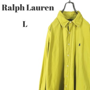 難あり Ralph Lauren ラルフローレン 長袖シャツ ポニー刺繍ロゴ メンズ Lサイズ