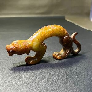 【聚寶堂】和田古玉彫刻 12.5cm×2cm 神獣 根付 中国美術 古玩 WH-18