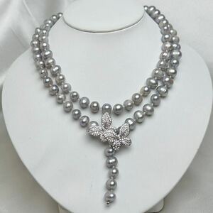 綺麗！蝶々！天然パールネックレス8mm pearl necklace jewelry 85cm