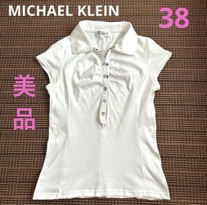 【美品】MICHAEL KLEIN ポロシャツ　トップス　カットソー　ホワイト　38/M 半袖 Tシャツ レディースポロシャツ