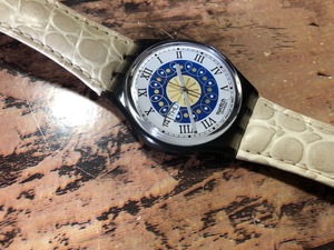 良品 レア swatch スウォッチ AG1993 デイデイト スリム ホワイト デザイン文字盤 純正革ベルト クオーツ ボーイズサイズ 腕時計