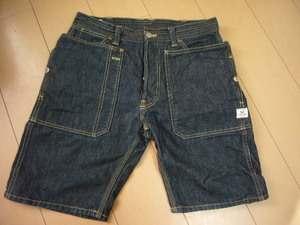 ♪SASSAFRAS ササフラス FOR ALL GARDENERS ハーフ　ショートパンツ ボタンフライ JEANS デニムパンツ　ジーンズ　ブルー　M 　ＵＳＥＤ