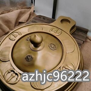 護摩釜 真鍮製　蓋付 炉 直径約41cm 密教法具 寺院用仏具