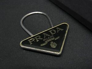 1円 PRADA プラダ M285 三角プレート キーリング キーホルダー チャーム メンズ レディース ブラック系×シルバー系 AX4082