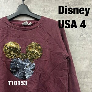 Disney ボルドー スウェット トレーナー USA４ 長袖 レディース ミッキー スパンコール 裏起毛 USA 海外輸入 古着 T10153