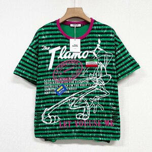 高級ヨーロッパ製※定価2万◆ブルガリア発※RISELIN 半袖Tシャツ 薄手 個性 ウサギ ストライプ柄 ダメージ加工 ゆったり ストリート L/48