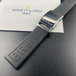 c141極美品【ブライトリング】BREITLING 22mm ダイバープロ ロゴラバー 鏡面 Dバックル 黒 ベントレー クロノマット ナビタイマー スーパー