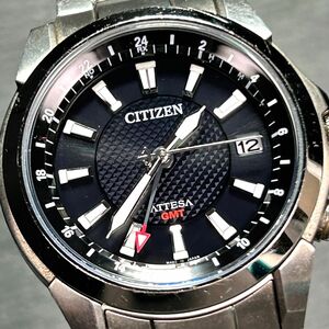 CITIZEN シチズン ATTESA アテッサ GMT ATD53-3061 腕時計 エコドライブ 電波ソーラー アナログ カレンダー チタニウム 黒 動作確認済み