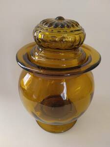 ガラス瓶　蓋付丸瓶　蓋物　古いガラス　気泡あり　アンティーク　