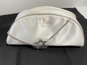 K111★☆未使用 Dior クリスチャンディオール 化粧ポーチ 白 シルバーチェーン星金具